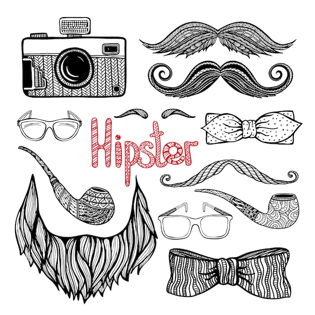 Set de iconos de accesorios de estilo de pelo de hipster