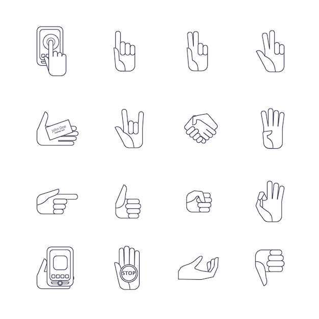 Vector gratuito set de iconos de mano contorno de linea