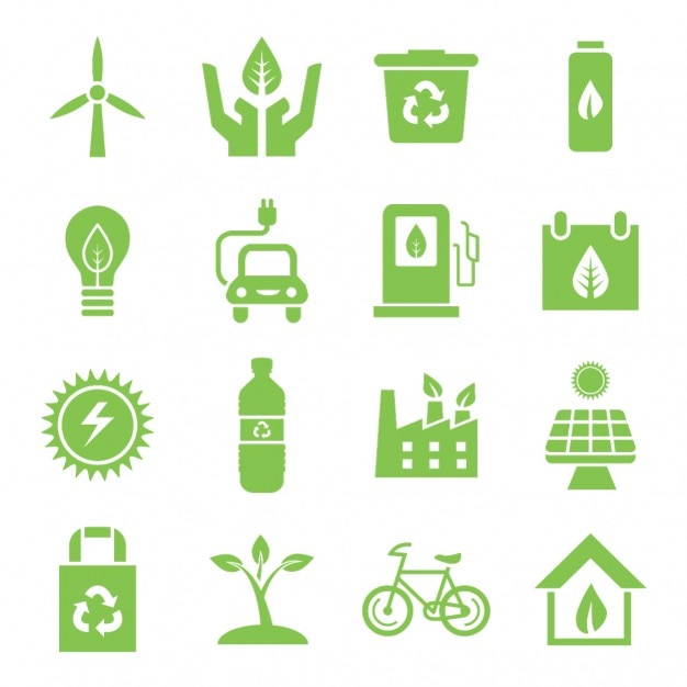 Vector gratuito set de iconos verdes de medioambiente