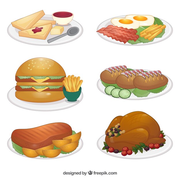 Set de ilustraciones de platos de comida
