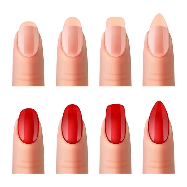 Set de imágenes realistas de manicura de uñas de mujer.