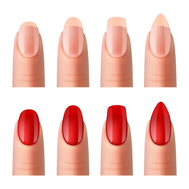 Set de imágenes realistas de manicura de uñas de mujer.