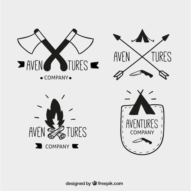 Set de insignias de aventuras dibujadas a mano