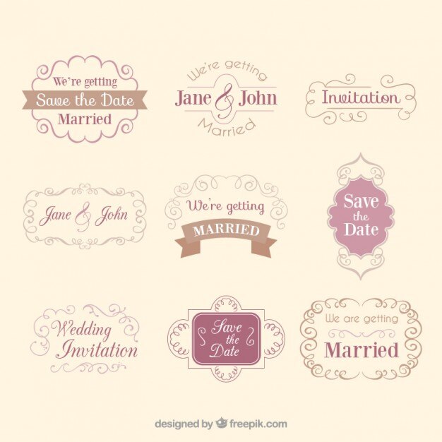 Set de insignias de boda decorativas en estilo vintage