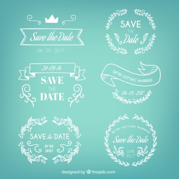 Set de insignias de boda dibujadas a mano 