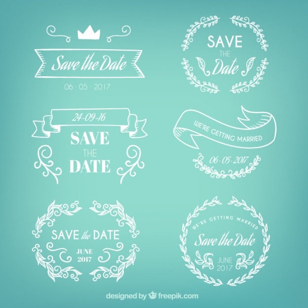 Set de insignias de boda dibujadas a mano 