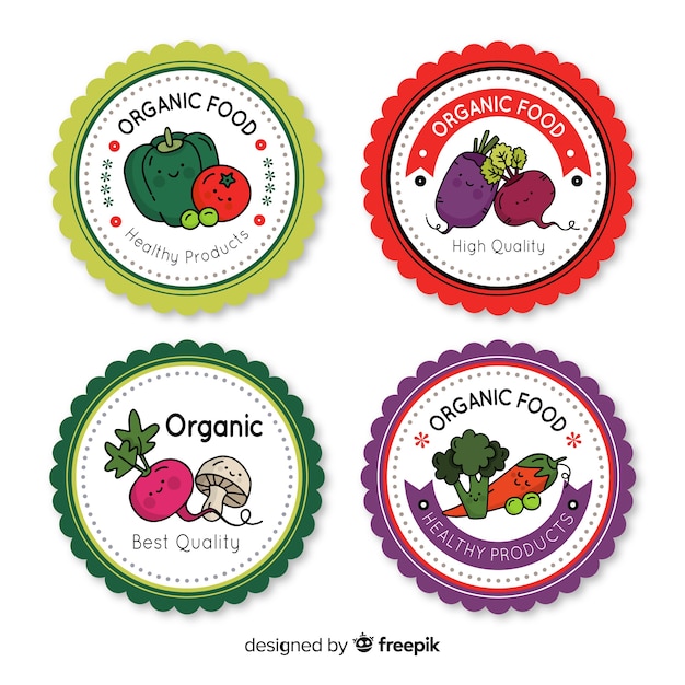 Vector gratuito set de insignias de comida orgánica