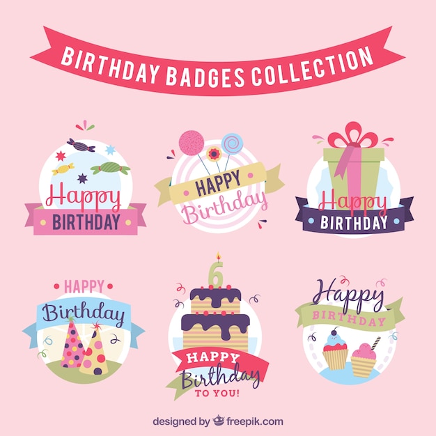 Vector gratuito set de insignias decorativas de cumpleaños