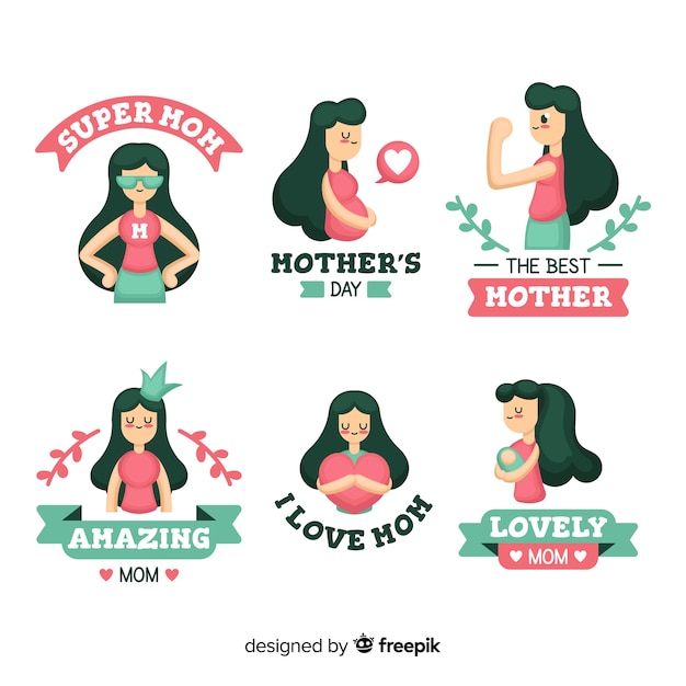 Vector gratuito set de insignias del día de la madre