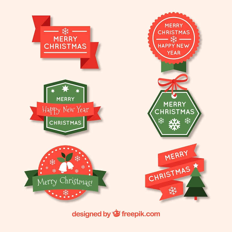 Vector gratuito set de insignias elegantes de navidad en diseño plano 