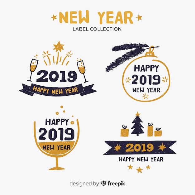 Vector gratuito set de insignias de felicitación de año nuevo 2019