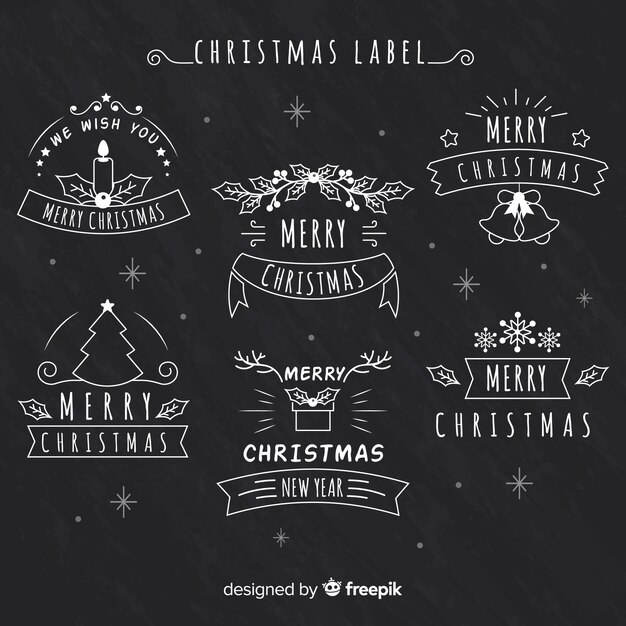 Set de insignias de navidad en pizarra