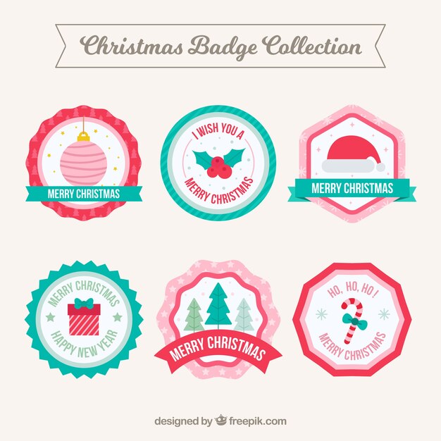 Set de insignias navideñas en diseño plano