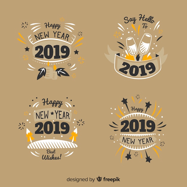 Set de insignias retro de año nuevo 2019