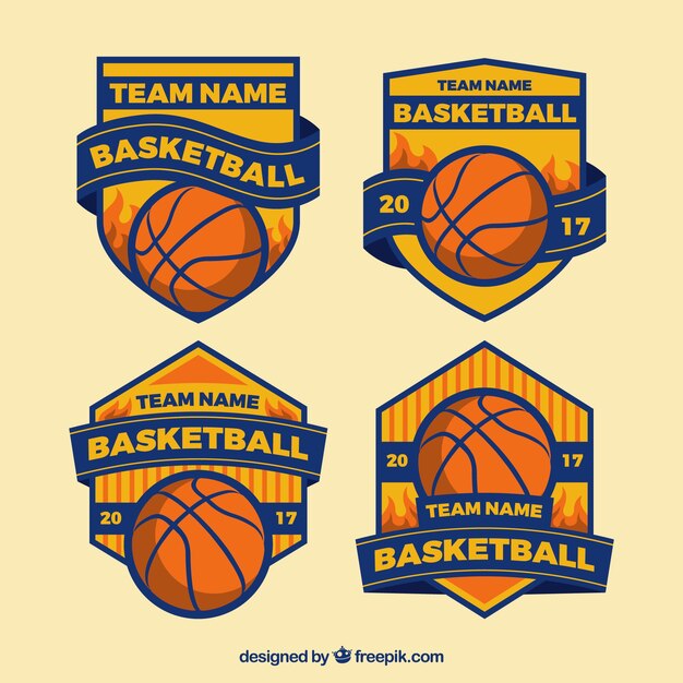 Set de insignias retro de equipos de baloncesto