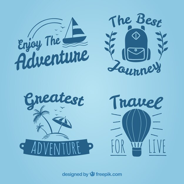 Set de insignias vintage de viaje dibujadas a mano 