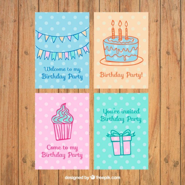 Set de invitaciones de cumpleaños con dibujos