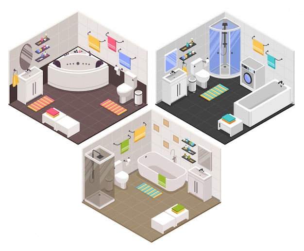 Vector gratuito set isométrico de baño