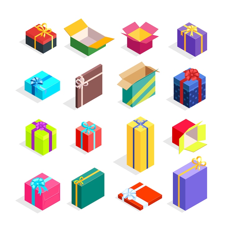 Vector gratuito set isométrico de cajas de regalo
