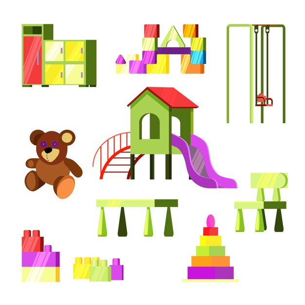 Set de juguetes y juegos infantiles.