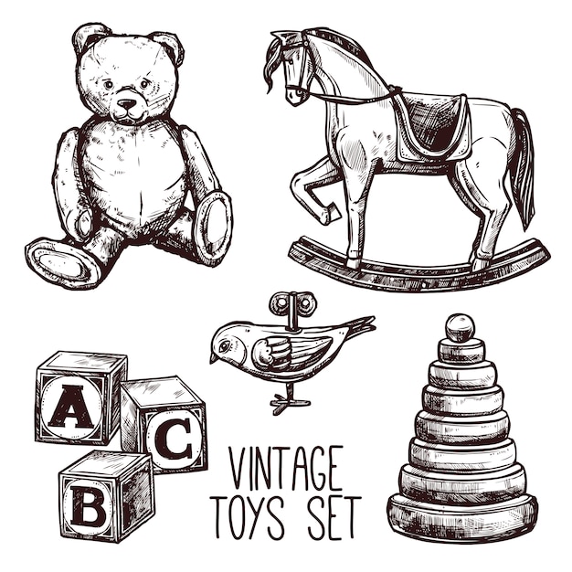 Vector gratuito set de juguetes vintage