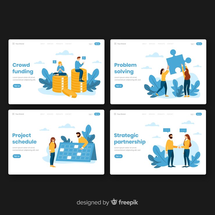 Vector gratuito set de landing pages de negocios