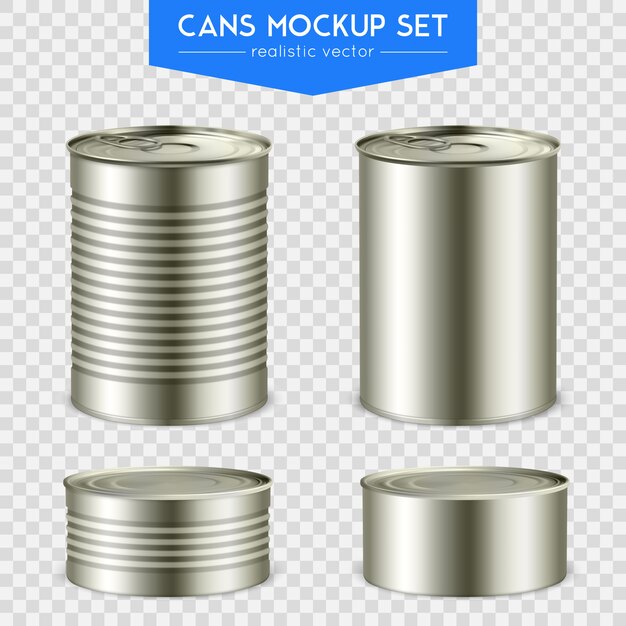 Set de latas cilíndricas realistas