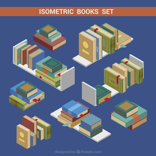 Vector gratuito set de libros en estilo isométrico