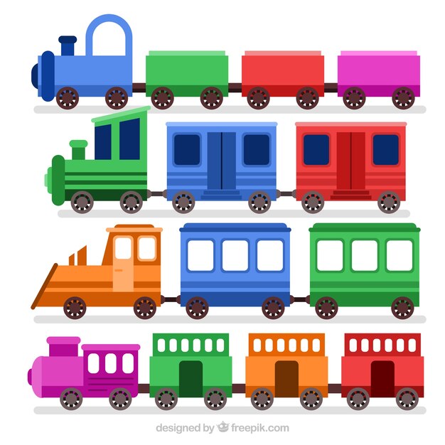 Set lindo de trenes de juguete con colores fantásticos