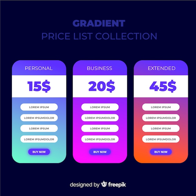 Vector gratuito set de lista de precios