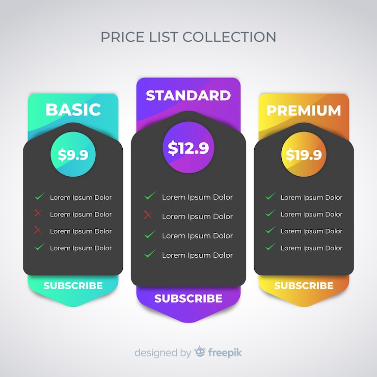 Vector gratuito set de lista de precios
