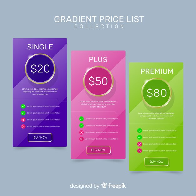 Set de lista de precios