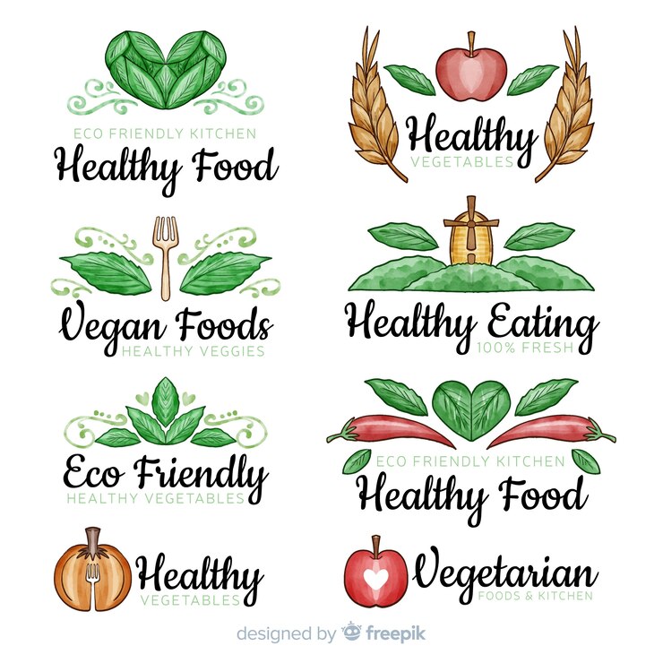 Vector gratuito set logos acuarela comida sana