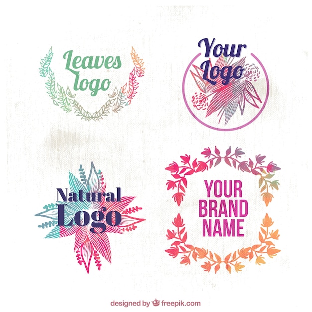 Vector gratuito set de logos de acuarela con detalles florales