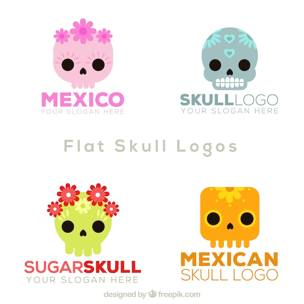 Vector gratuito set de logos de calaveras mexicanas