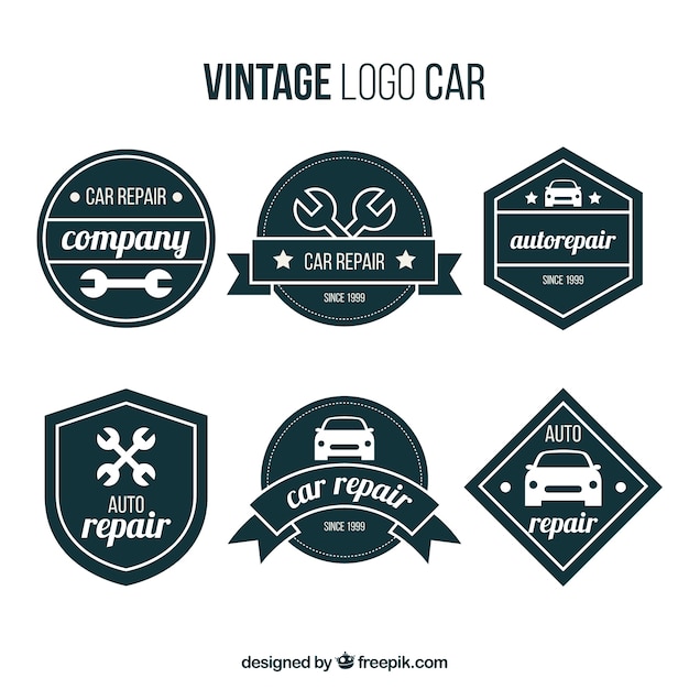 Set de logos de coches retro con formas geométricas
