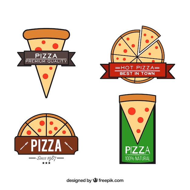 Set de logos de pizzerías dibujados a mano