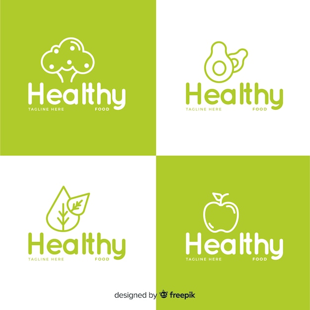 Set logos planos comida sana