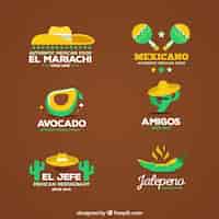Vector gratuito set de logos planos de restaurante mexicano