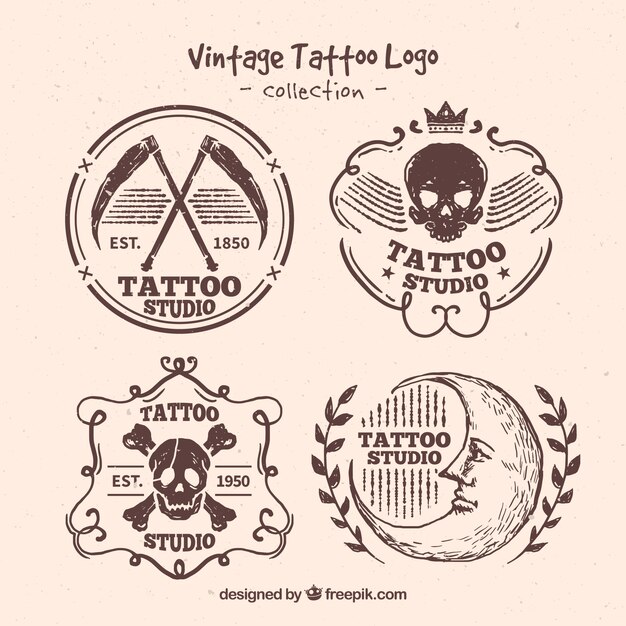 Set de logos de tatuajes vintage dibujados a mano 