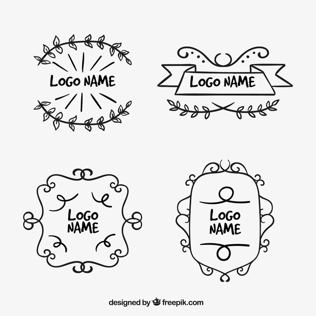 Set de logos vintage dibujados a mano 