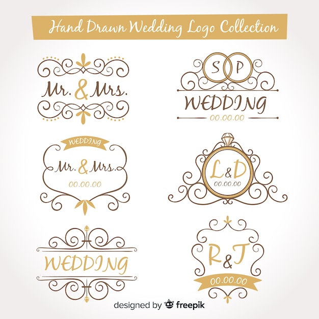 Vector gratuito set de logotipos de boda