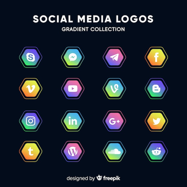 Set de logotipos de redes sociales vector gratuito