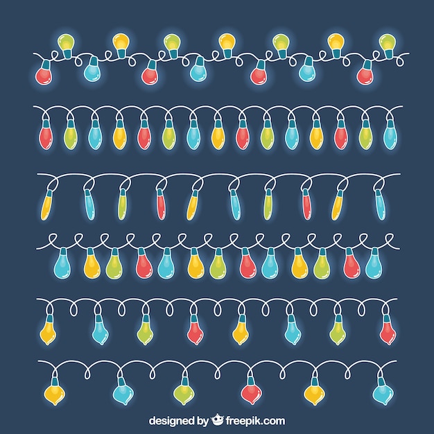 Set de luces navideñas brillantes de colores dibujadas a mano 