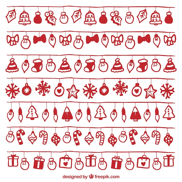 Vector gratuito set de luces navideñas con objetos dibujados a mano rojos