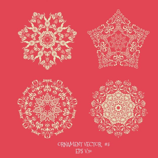 Set de mandalas dorados y rojos
