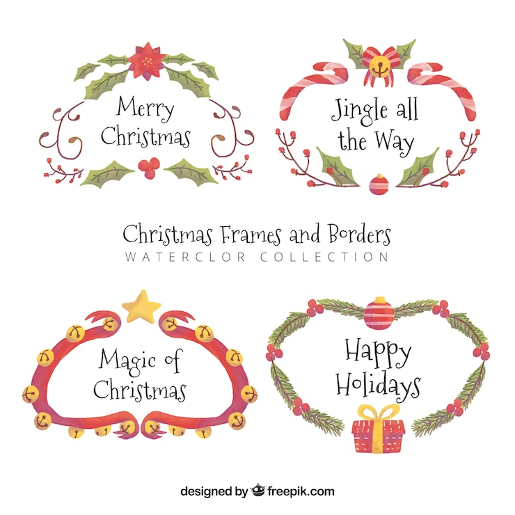 Vector gratuito set de marcos elegantes navideños de acuarela
