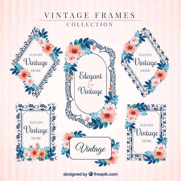 Vector gratuito set de marcos vintage con detalles florales de acuarela