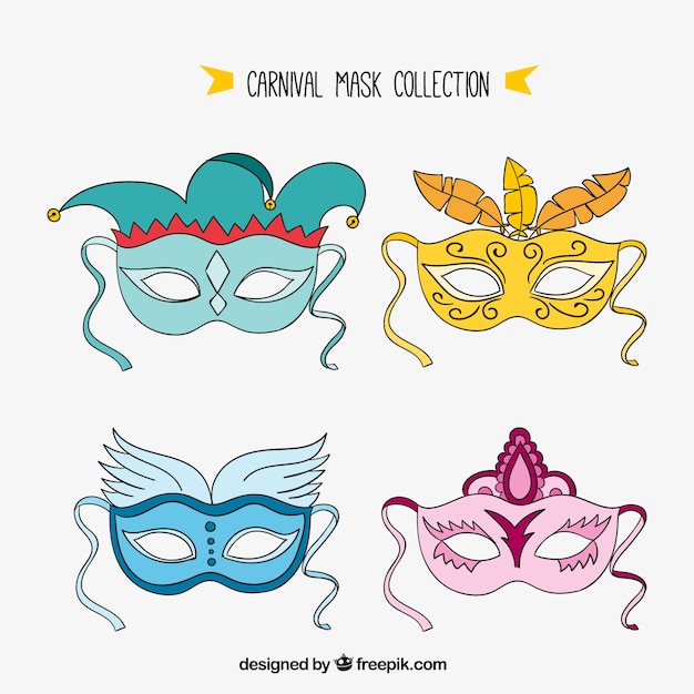 Vector gratuito set de máscaras de carnaval dibujadas a mano