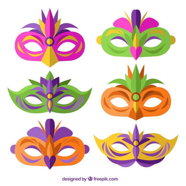 Set de máscaras de colores en diseño plano 